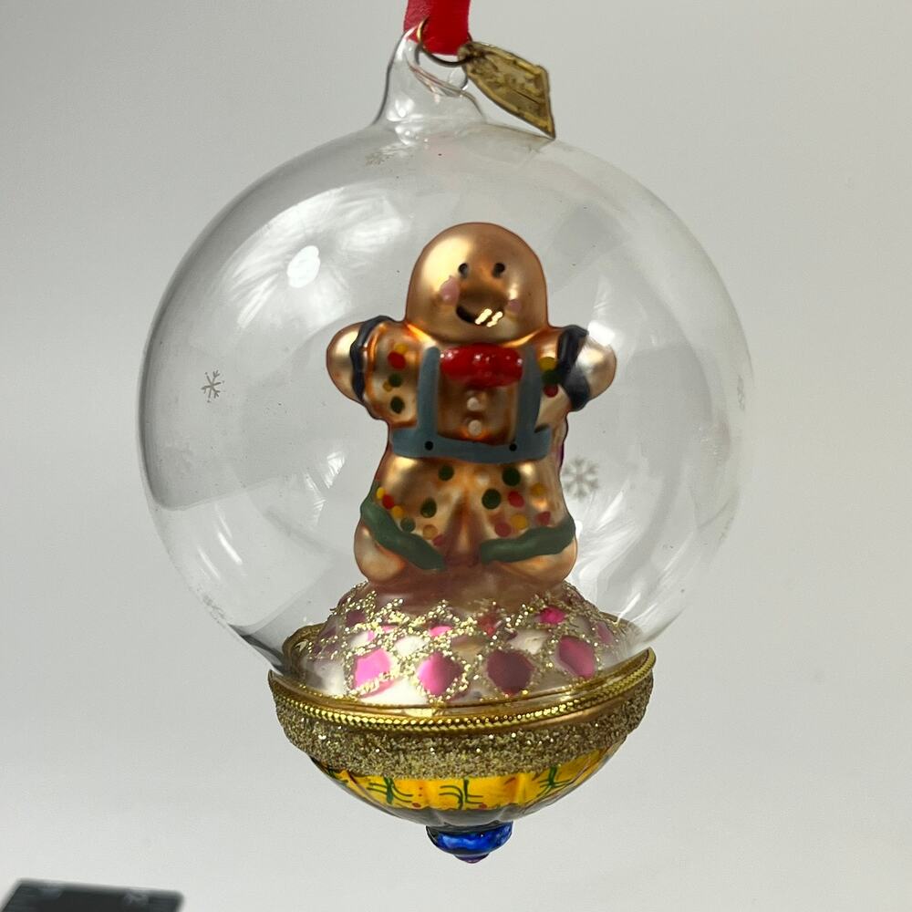 Thomas Pacconi Gingerbread Snowglobe Ornament Vintage Blown Dome Glass 4.25"